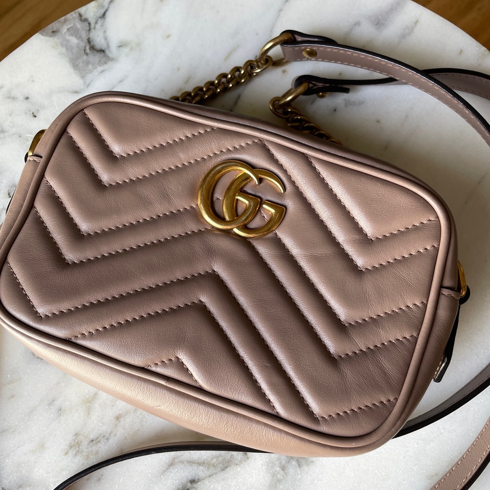 Authentic Gucci Dusty Pink Matelasse Chevron Leather Bag